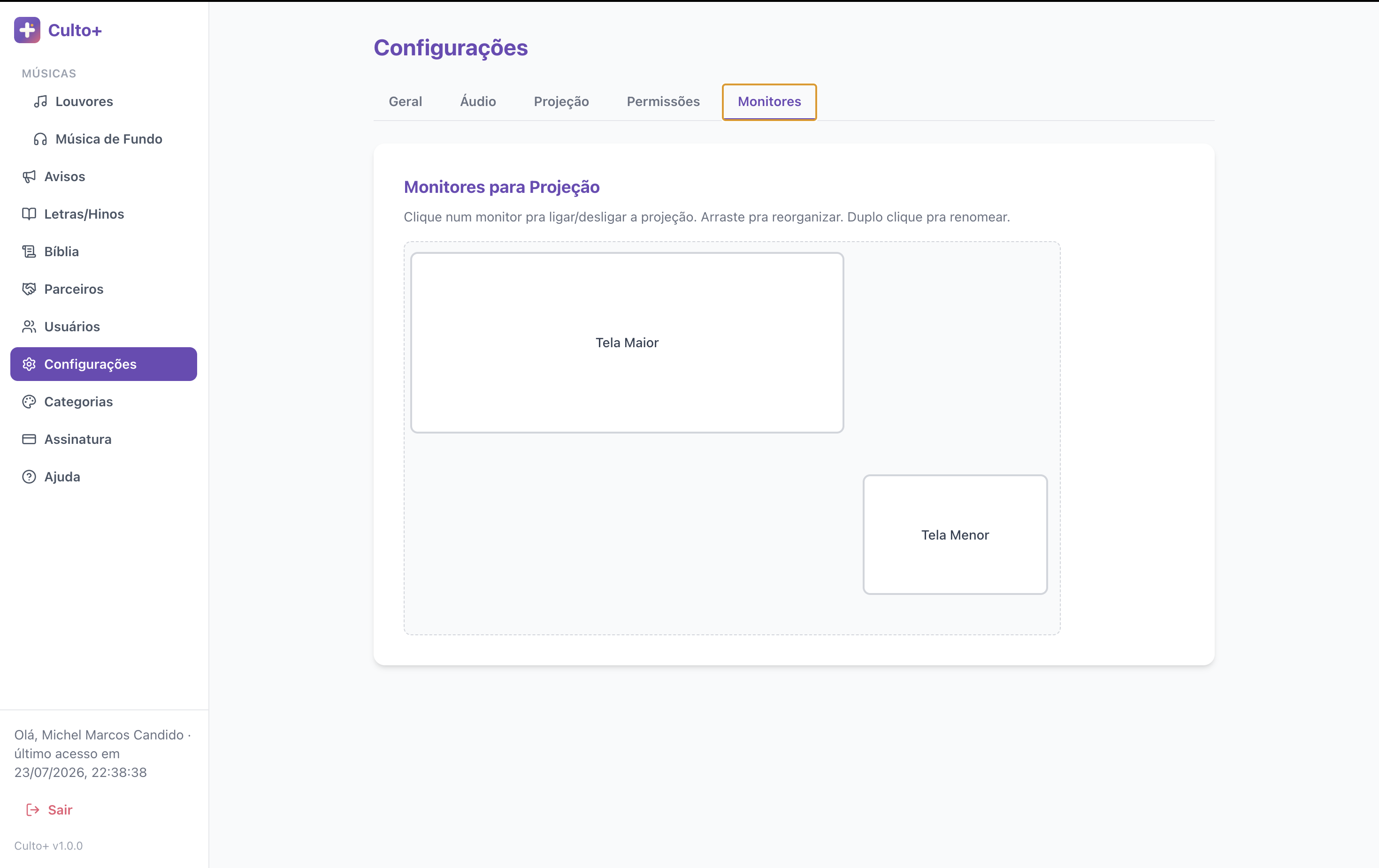Configuração de monitores de projeção